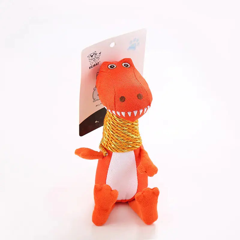 Plush Dinosaur Dog Toy with Sound and Chew Features Fluffy Friends
