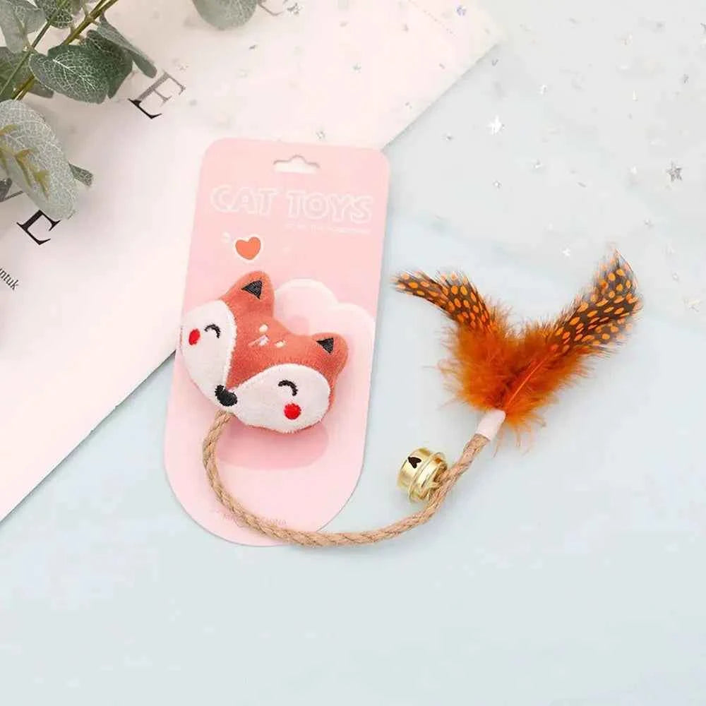 Funny Cat Toy with Feather, Bell, and Hemp Rope for Playful Kitties