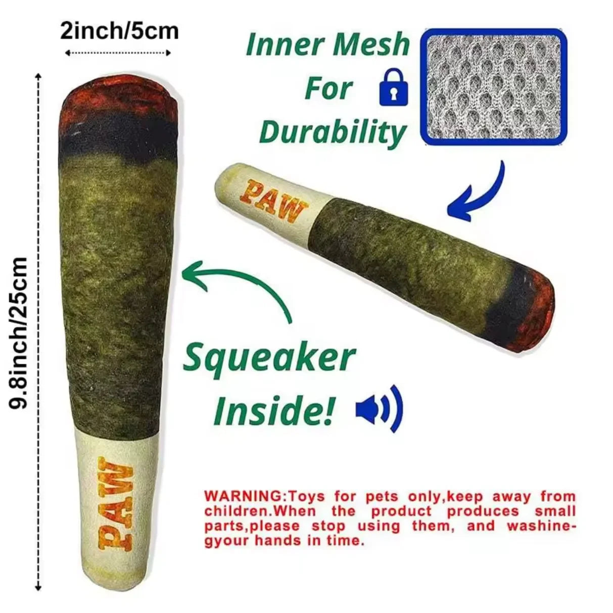 Cigar Design Plush Squeaky Dog Toy | Funny Interactive Chew Toy