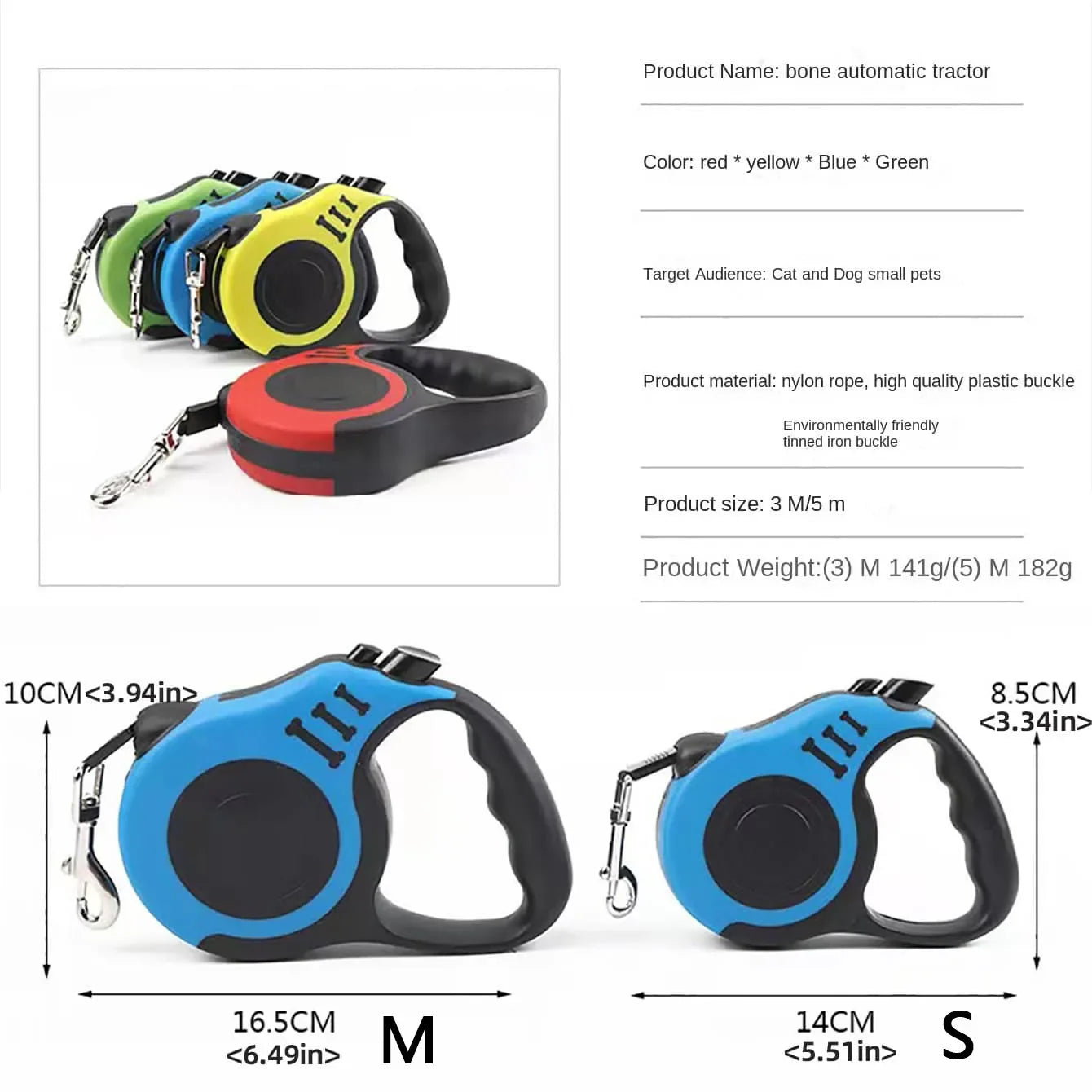 Durable Nylon Dog Leash | 3m & 5m Retractable for All Pets