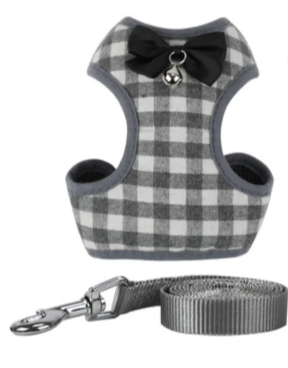 Dog Leash with Checkered Bowtie Harness for Pets | Stylish Pet Harness