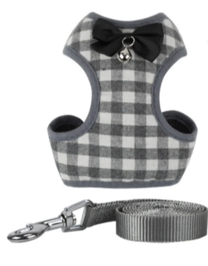 Dog Leash with Checkered Bowtie Harness for Pets | Stylish Pet Harness