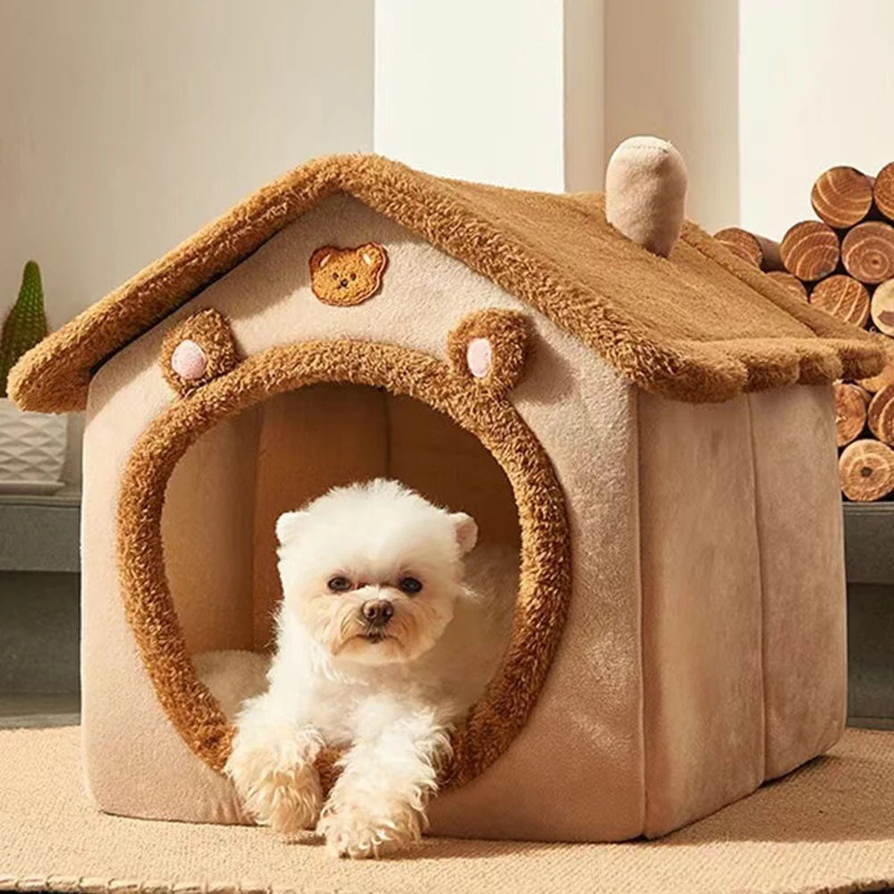 Four Season Enclosed Pet Bed | Teddy Bear Style