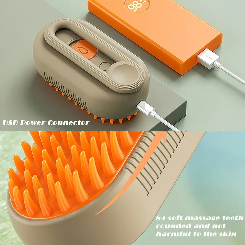 3 in 1 Electric Pet Steam Brush | Cleaning, Massage & Grooming Comb