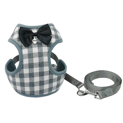 Dog Leash with Checkered Bowtie Harness for Pets | Stylish Pet Harness