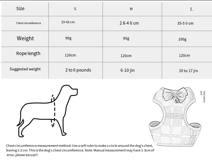 Dog Leash with Checkered Bowtie Harness for Pets | Stylish Pet Harness