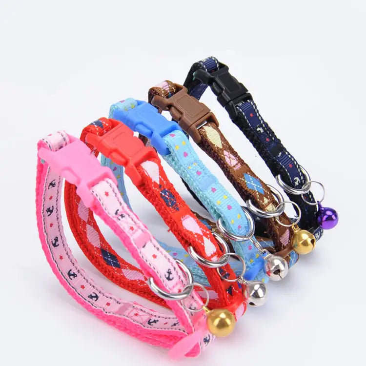 Fashion Print Dog Collar with Bell and Patch Design | Stylish Pet Collar