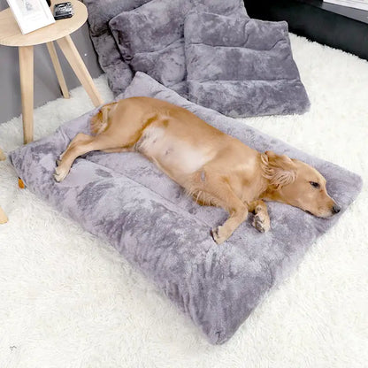 Long Warm Plush Dog Bed with Quilted Base - 4 Sizes | Cozy Pet Bed