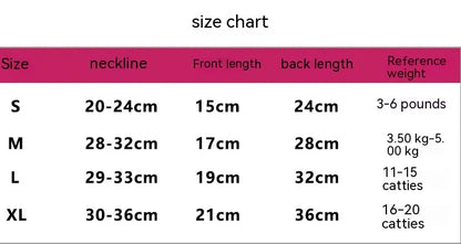 Size chart for Halloween Dog Costumes with measurements for S, M, L, and XL sizes.