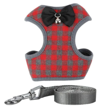 Dog Leash with Checkered Bowtie Harness for Pets | Stylish Pet Harness