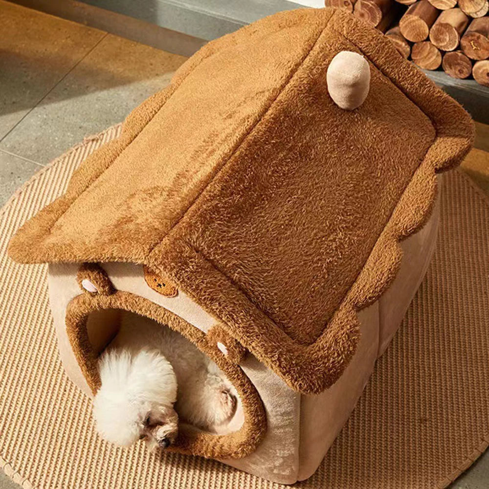 Four Season Enclosed Pet Bed | Teddy Bear Style