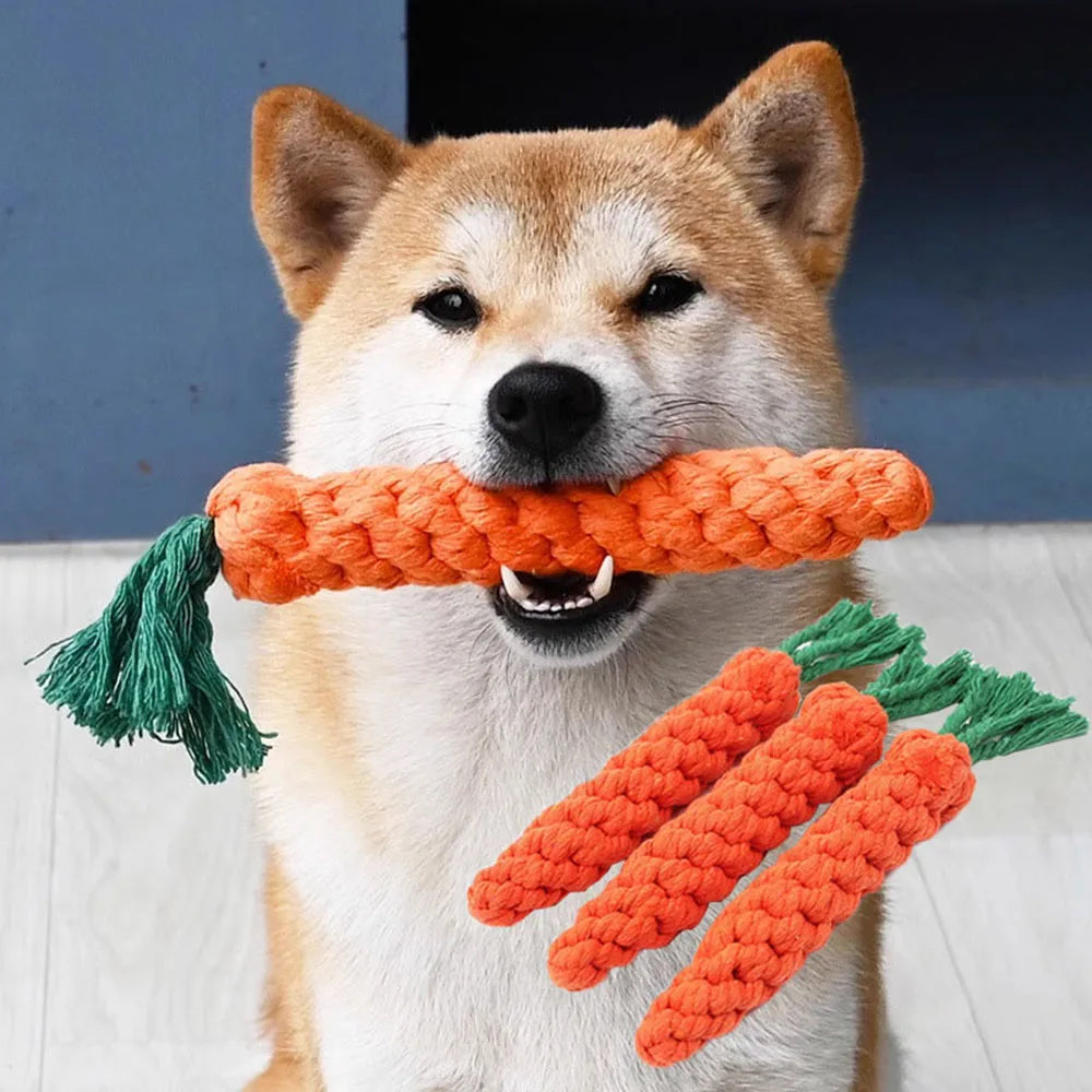 Carrot Dog Bite Rope Toy | Safe, Durable Cotton Chew Toy