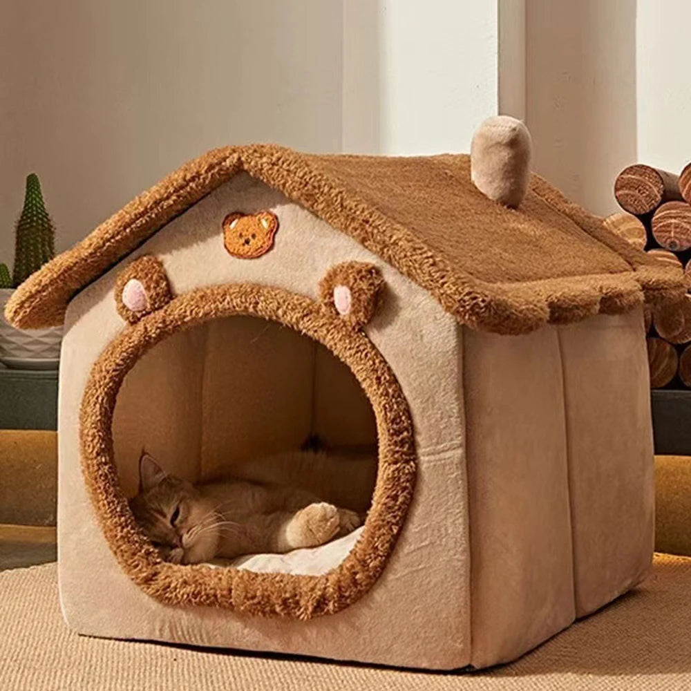 Four Season Enclosed Pet Bed | Teddy Bear Style