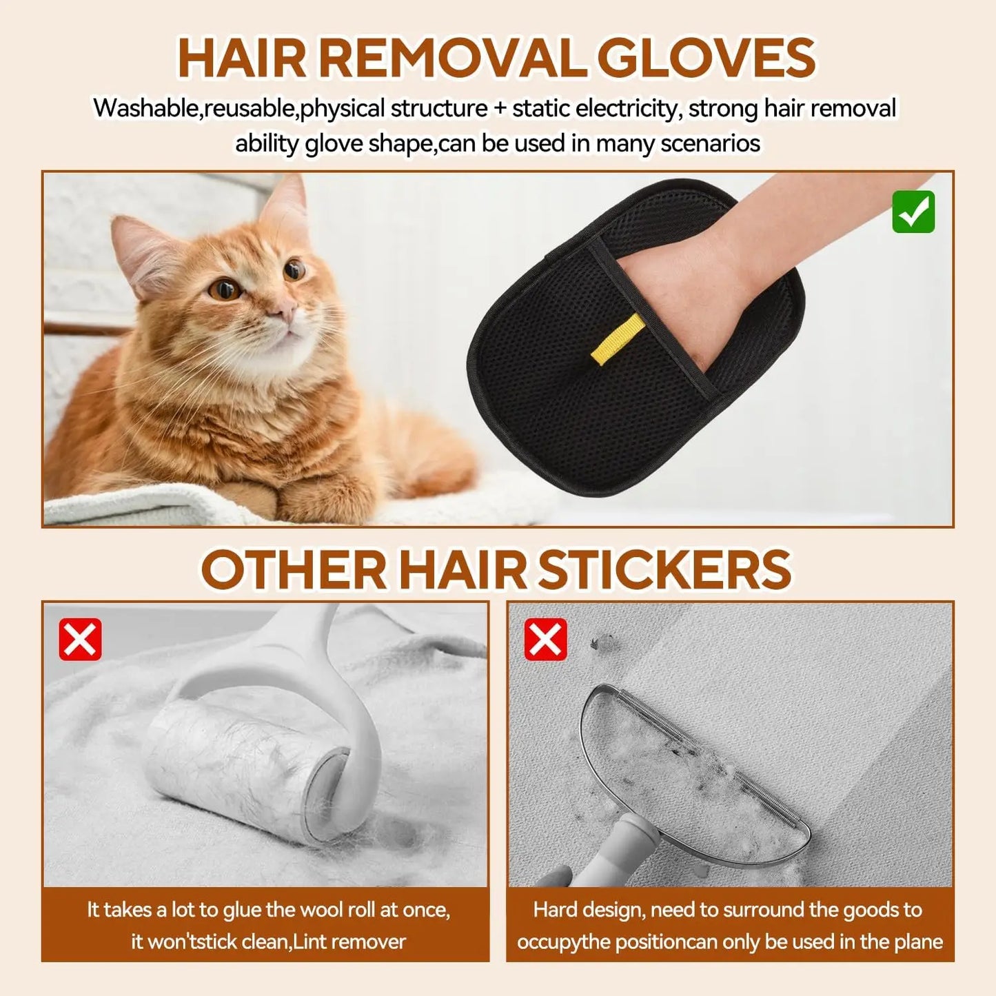 Reusable Pet Hair Removal Gloves | Double-Sided Grooming Tool