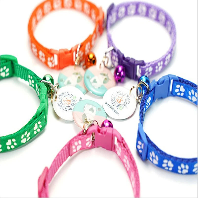 Color Printed Pet Bell Collar | Multi-Color Cat and Puppy Collar