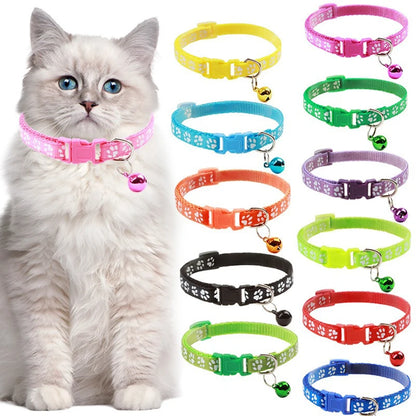 Cat Bell Collar with Dog Print | Adjustable Pet Collar