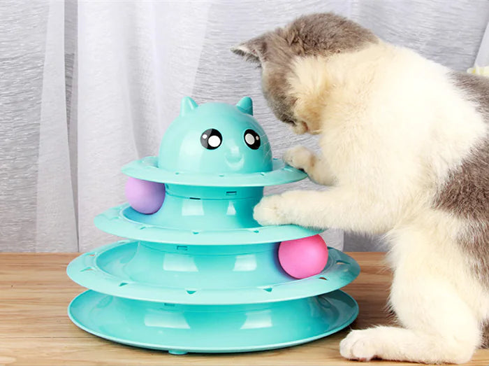 Cat Toy with Three-Tier Tower and Spinning Ball | Interactive Play