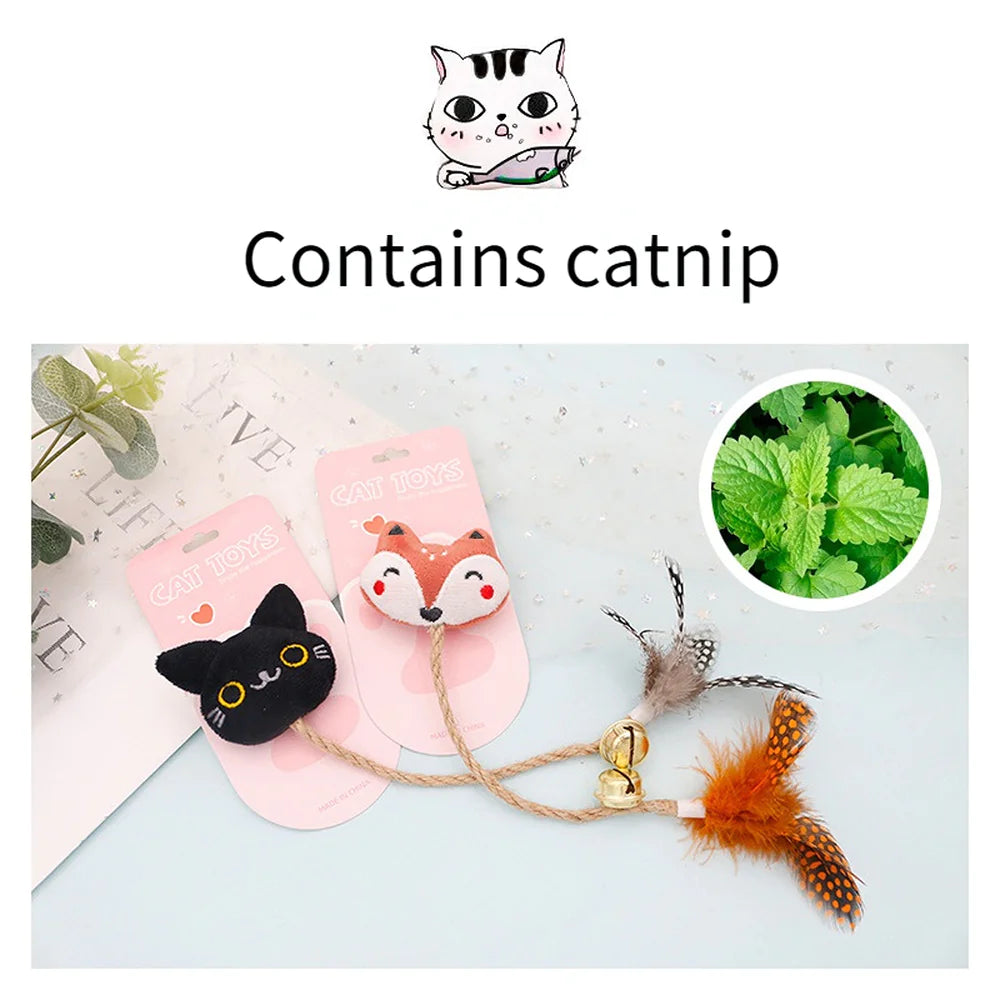 Funny Cat Toy with Feather, Bell, and Hemp Rope | Interactive Cat Play
