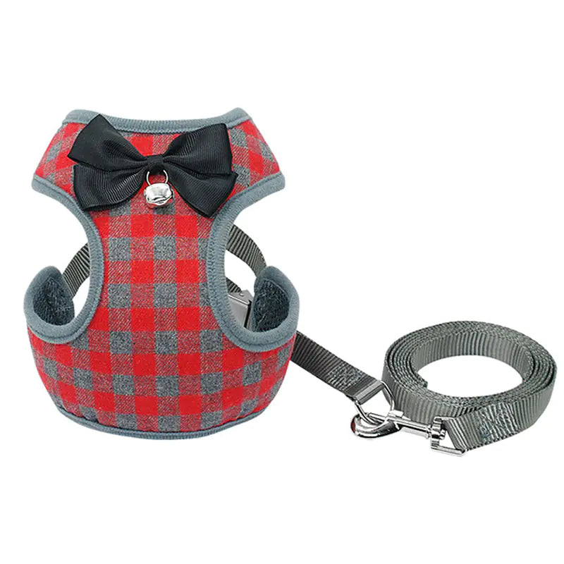Dog Leash with Checkered Bowtie Harness for Pets | Stylish Pet Harness