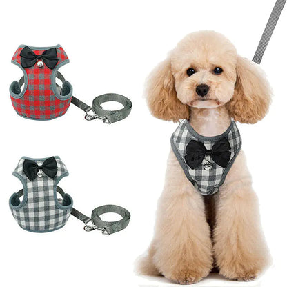Dog Leash with Checkered Bowtie Harness for Pets | Stylish Pet Harness